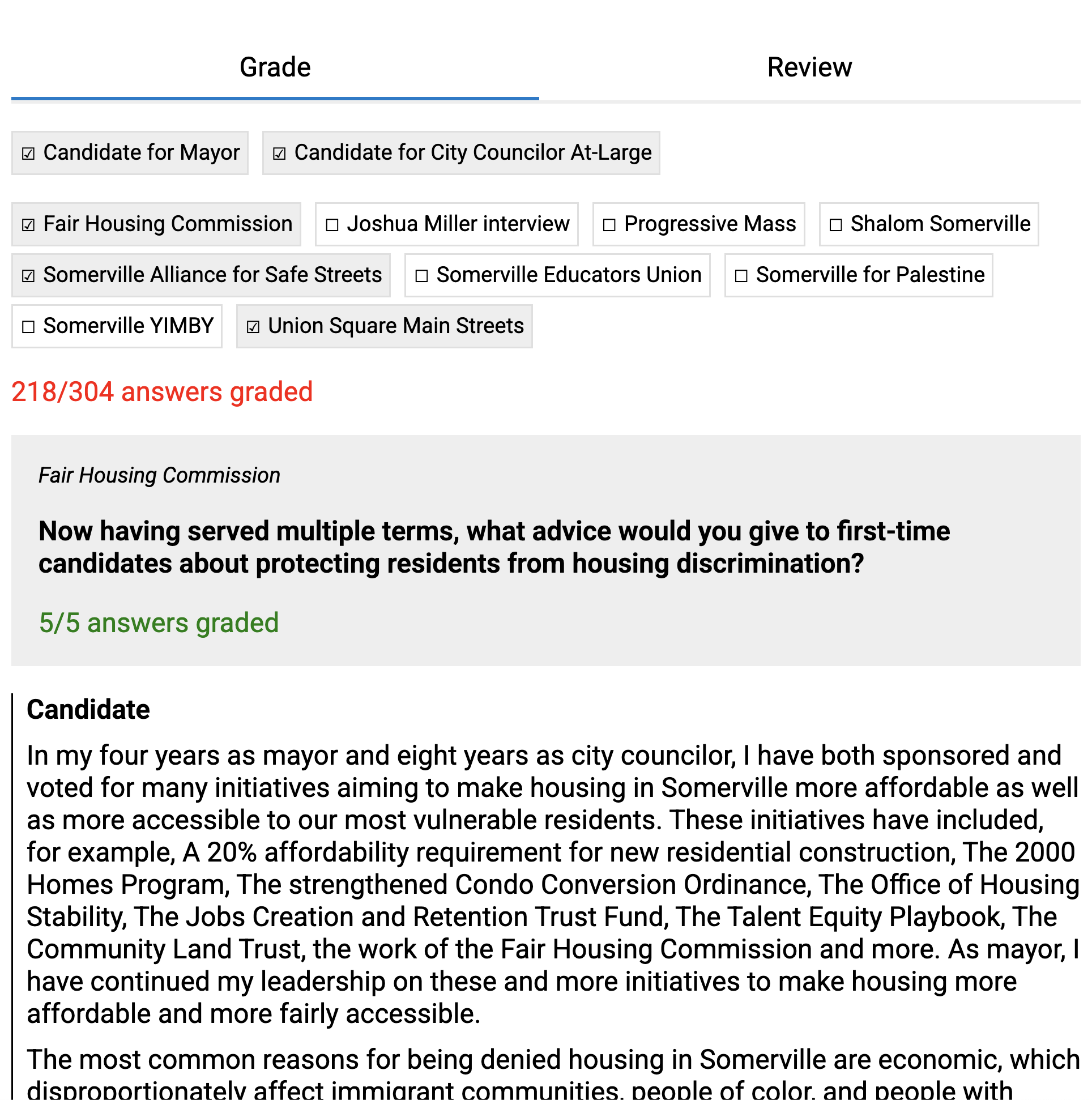 Somerville Candidate Questionnaire 2025 screenshot